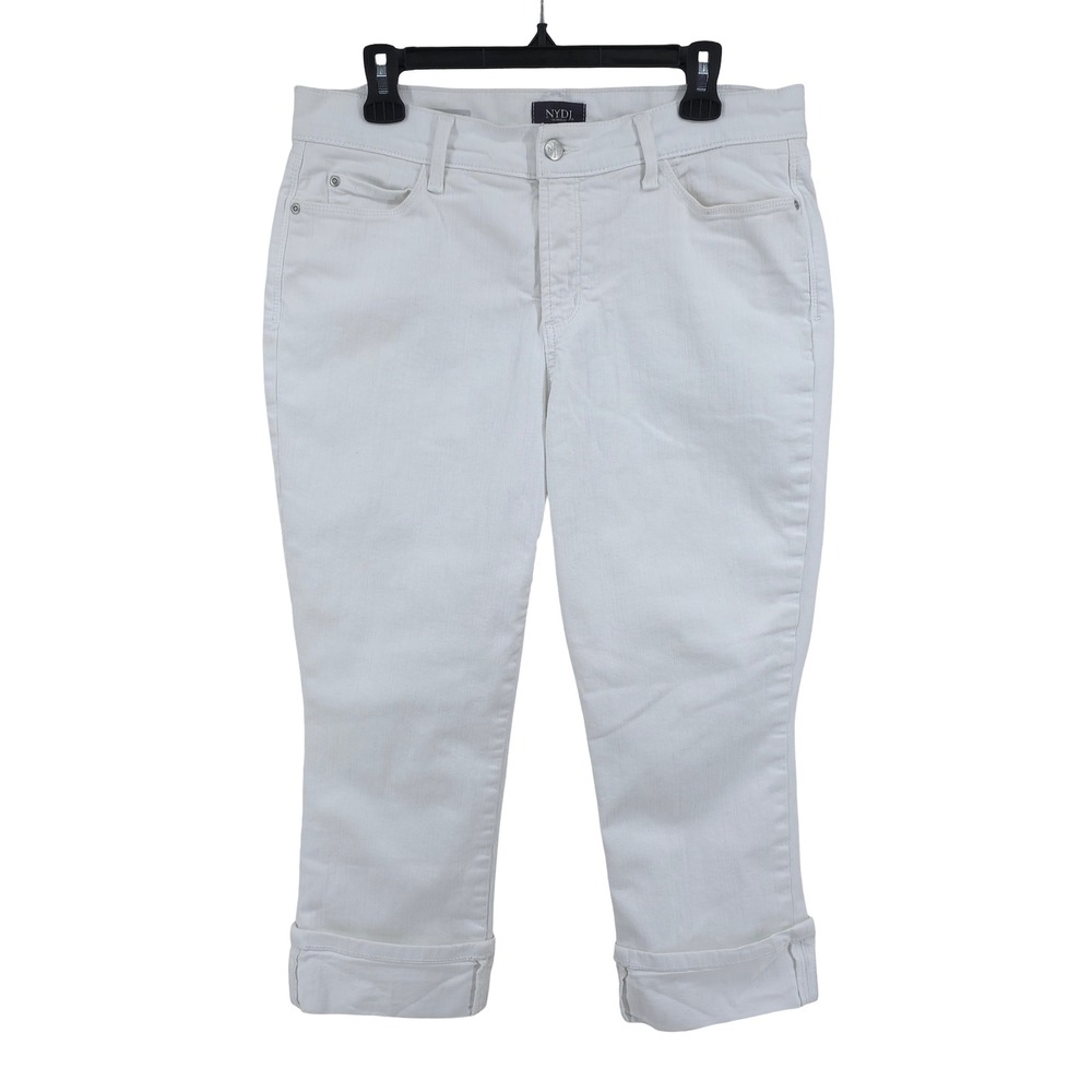 NYDJ Jeans Capri Wide Cuff Mid Rise Lift Tuck Stretch White Womens 12